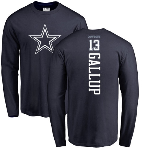 Men Dallas Cowboys Navy Blue Michael Gallup Backer #13 Long Sleeve Nike NFL T Shirt